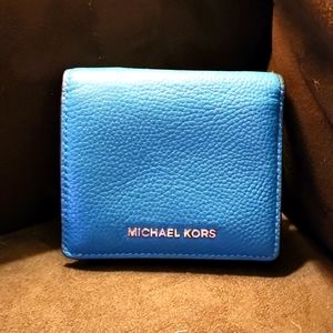 Michael Kors Leather True Blue Jet Set Carry All Card Case Mini Wallet